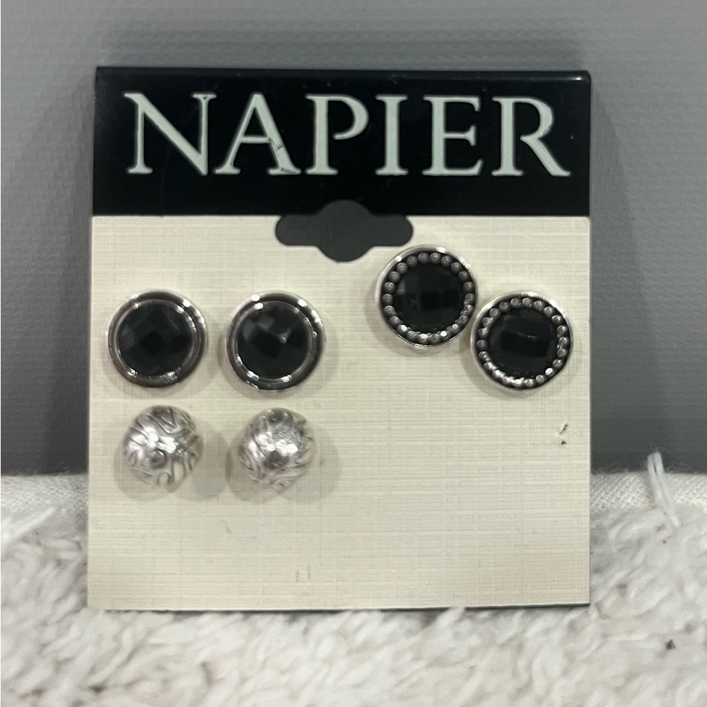 Napier Black and‎ Silver Three-Pair Stud Earring Set